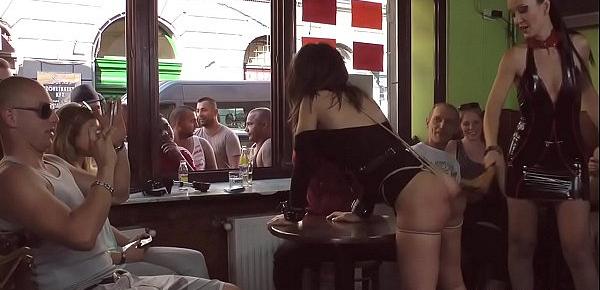  Mistress made babe gangbang in public bar